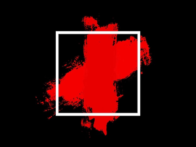 Banner. white square with red touch isolated on black background. High quality photo