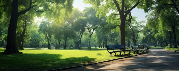 Banner wide picture of green space in urban city Generative AI