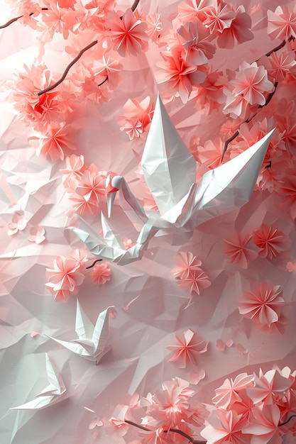 Photo a banner with 3drendered origami art in pastel shades