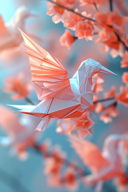 Photo a banner with 3drendered origami art in pastel shades