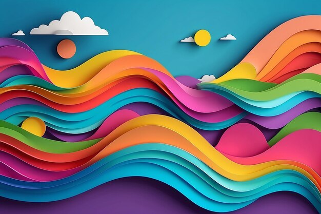 Banner with abstract background with rainbow colors paper cutout waves