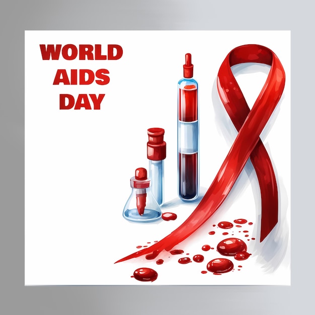 Foto banner con simbolo dell'aids o dell'hiv acquerello dipinto a mano illustrazione isolata su sfondo bianco