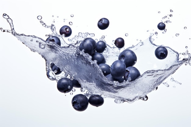 Photo banner with blueberries in water with drops