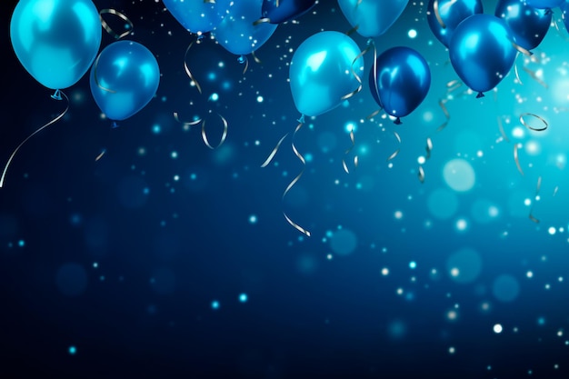 Foto banner con un tema di celebrazione dolci palloncini blu confetti e strisce creano una festa