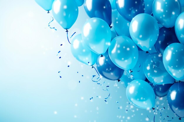 Banner with a celebration theme Sweet blue balloons confetti and streamers create a festive