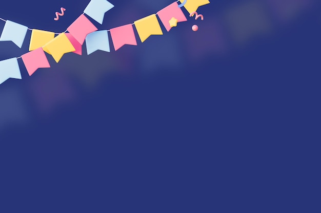 Photo banner with flags in the corner on a dark blue background festive background with empty space