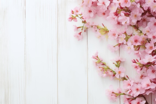 ピンクの背景にバラの花と緑の葉で作られたフレームのバナー 春の作曲