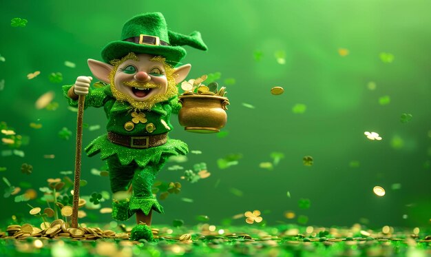 Photo banner with the funny figure of the leprechaun for saint patricks day