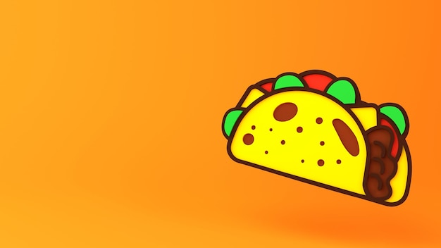 Photo banner with icon of tacos and copy space. 3d render illustration