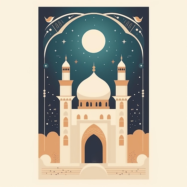 Banner with the image of an Islamic mosque Illustration in a flat style