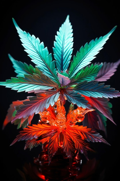 Photo banner with marijuana leaves on a black background in neon lighting an idea for a screensaver