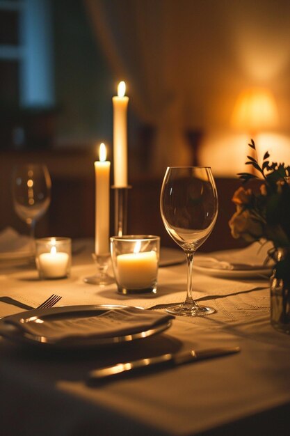 Photo a banner with a minimalistic candlelight dinner setting