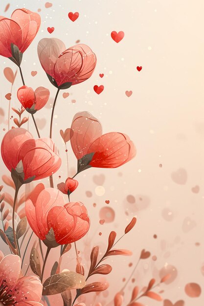 부드러운 색조의 심장과 꽃의 미니멀리즘 디자인의 배너
