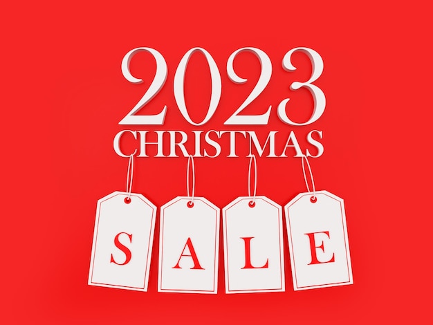 Banner with New Year number and Christmas sale on price tags.