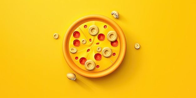 Banner with pizza isolated on yellow background