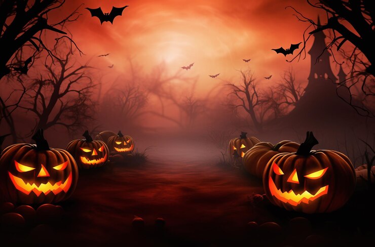 Photo a banner with pumpkins and halloween castle spooky decor halloween night