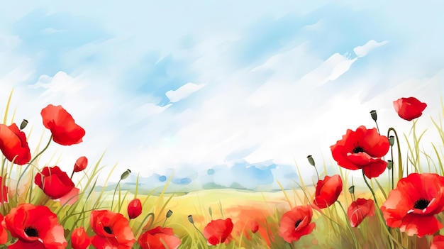 A banner with red poppy flower field symbol for rememb