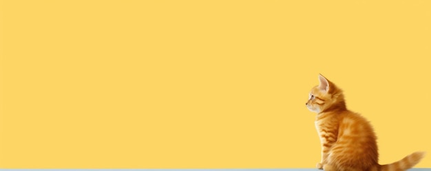 banner with space for your text with a cute cat and yellow background generated by ai