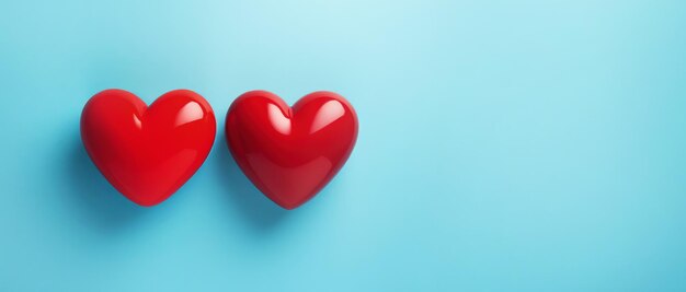 Photo banner with two red hearts a symbol of a couple for valentines day