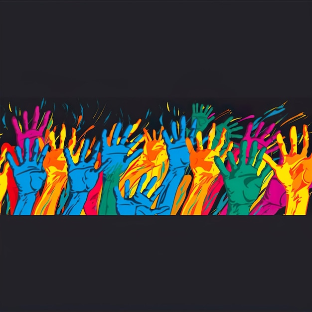 Banner with youth hands multicolored Raising hands concept world youth day banner