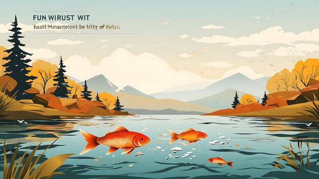 Banner of world wildlife day freshwater fish river hues freshwater hab flat 2d illustration design