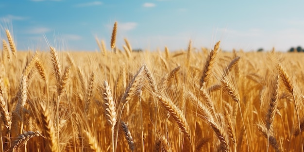 Banner Yellow agriculture field with ripe wheat and blue sky Field of Southern Ukraine with a harvest
