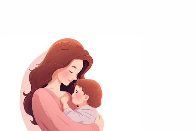 Banner of young woman hug her baby mothers day family day copy space