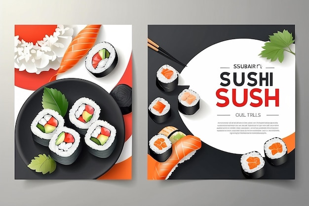 Banners or cards set for Japanese asian restaurant menu or advertising flyers