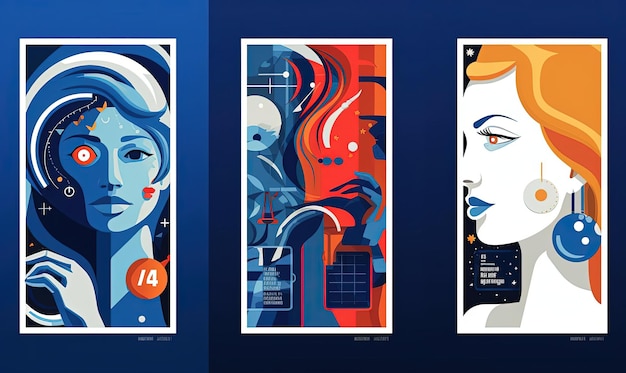 banners with different styles in the style of psychological portraits