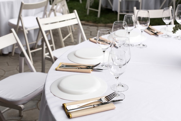 Banquet table for guests outdoors