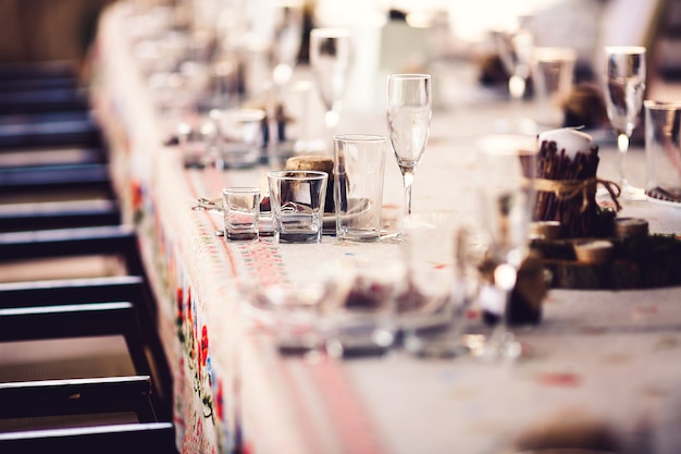 Banquet table in a restaurant with elements of rustic