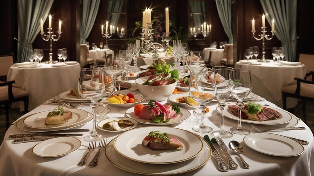 Banquet table in restaurant