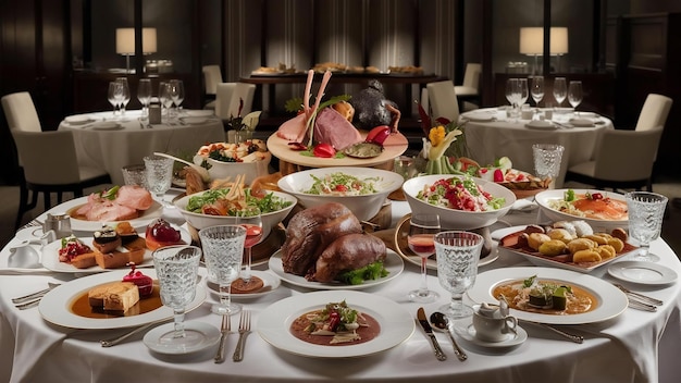 Banquet table in restaurant