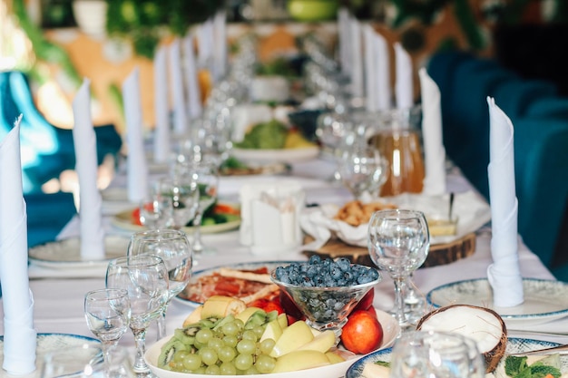 Banquet table served with dishes and snacks