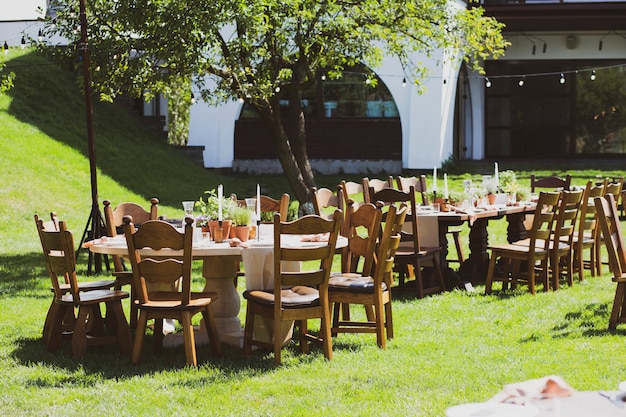 Banquet tables in garden