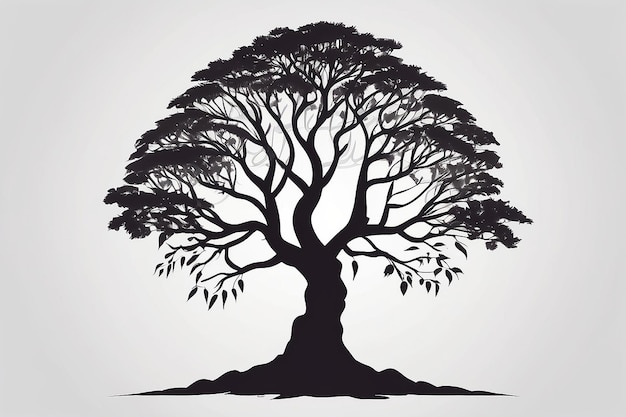 Banyan tree silhouette vector with hand drawing style