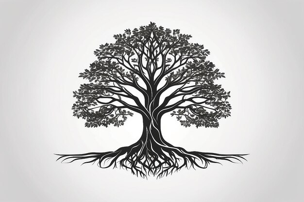 Banyan tree silhouette vector with hand drawing style