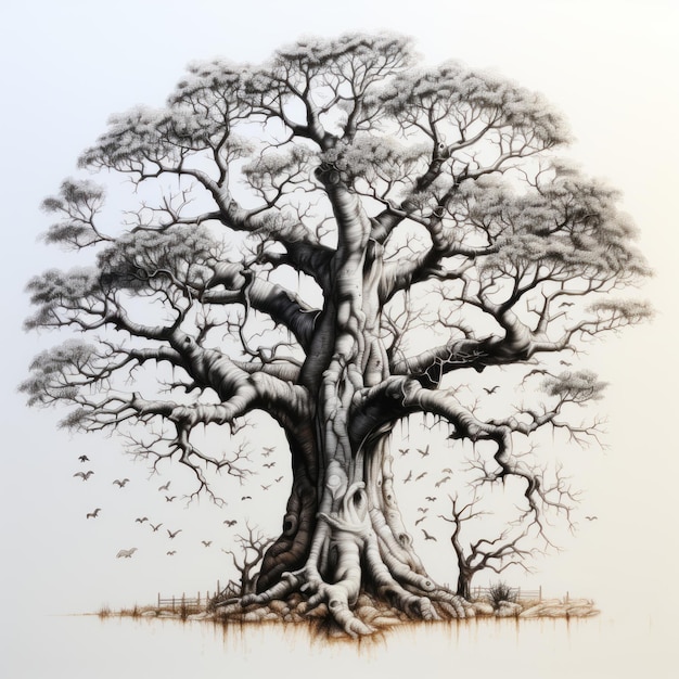 Baobab Tree Drawing A Simple and Incomplete Child's Sketch