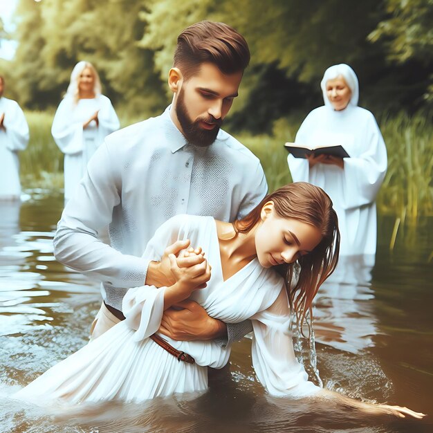 baptism people river illustration