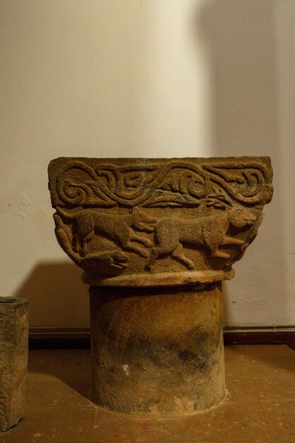 Baptismal font in the Church of Santa Maria de Villanueva de Taverga.