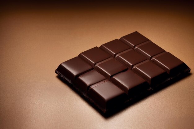 A bar of chocolate sits on a brown surface.