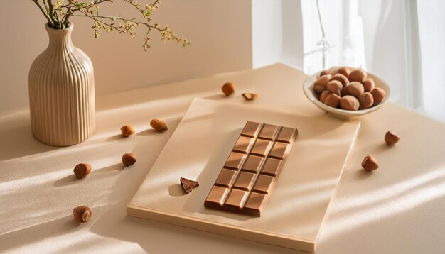 Foto una barretta di cioccolato con noci