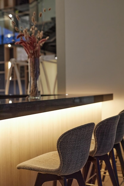 Bar Counter in Cafe with Tall Chairs