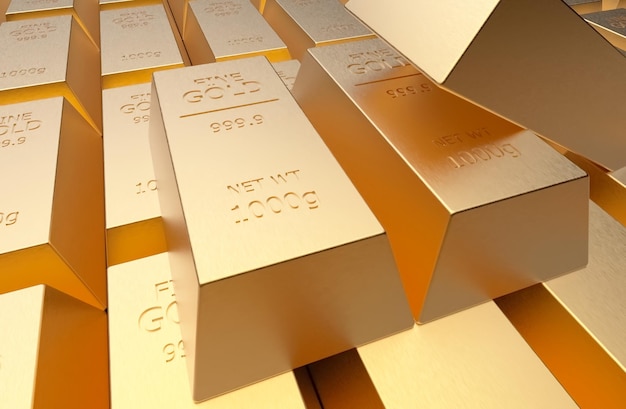 Bar gold ingot 3d illustration rendering