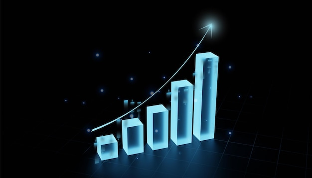 Photo a bar graph with a blue bar chart showing the bar chart going up.