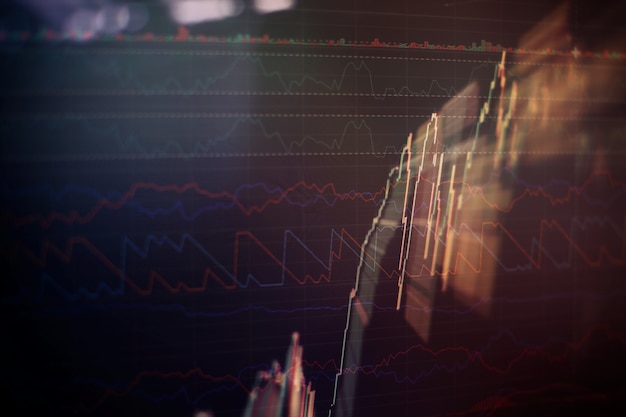 Photo bar graphs, diagrams, financial figures. forex chart. candle stick graph chart of stock market investment trading. the forex graph chart on the digital screen.