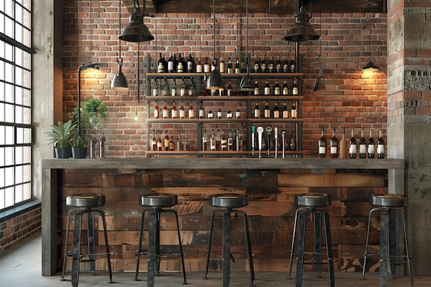 Bar in industriële stijl met top van gerecycled hout