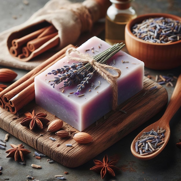 bar of natural soap with dried lavender