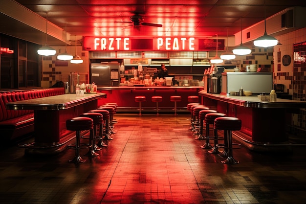 Bar premises at night under the light of lamps