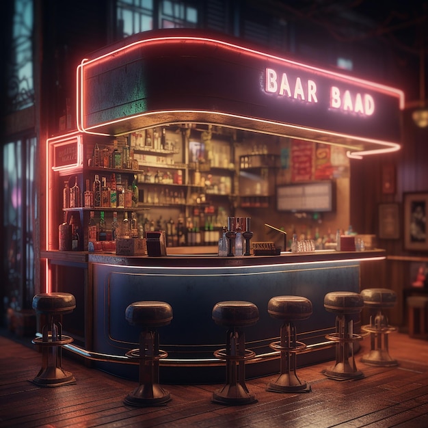 A bar that is lit up with neon lights